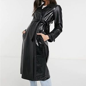 Danielle Bernstein faux Pleated Trench Black Long Rain Coat